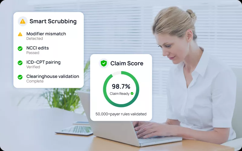 eCareRCM claim scrubbing engine and EDI 837 submission tracking