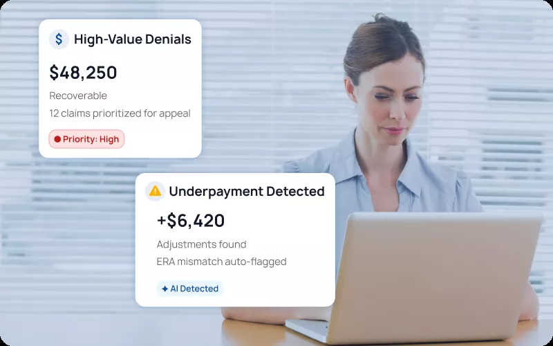 eCareRCM denial management worklist with appeal templates by reason code